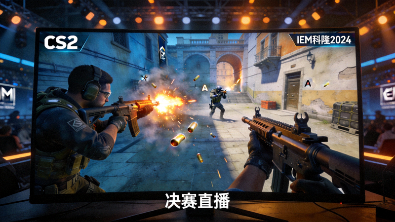 CS2 IEM科隆站2024决赛直播画面 - 比赛现场选手第一视角与紧张的对枪瞬间